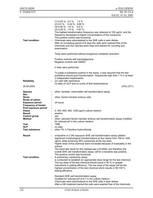 o-TOLUIDINE CAS N°: 95-53-4 - UNEP Chemicals