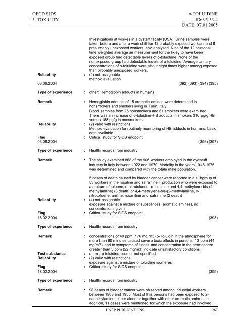 o-TOLUIDINE CAS N°: 95-53-4 - UNEP Chemicals