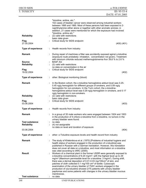 o-TOLUIDINE CAS N°: 95-53-4 - UNEP Chemicals