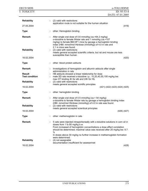 o-TOLUIDINE CAS N°: 95-53-4 - UNEP Chemicals