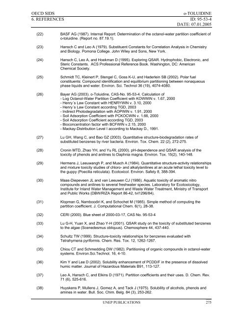 o-TOLUIDINE CAS N°: 95-53-4 - UNEP Chemicals