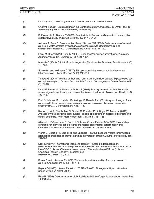 o-TOLUIDINE CAS N°: 95-53-4 - UNEP Chemicals