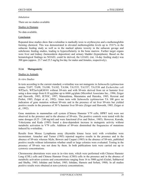 o-TOLUIDINE CAS N°: 95-53-4 - UNEP Chemicals