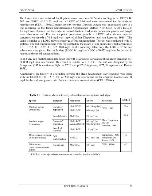 o-TOLUIDINE CAS N°: 95-53-4 - UNEP Chemicals