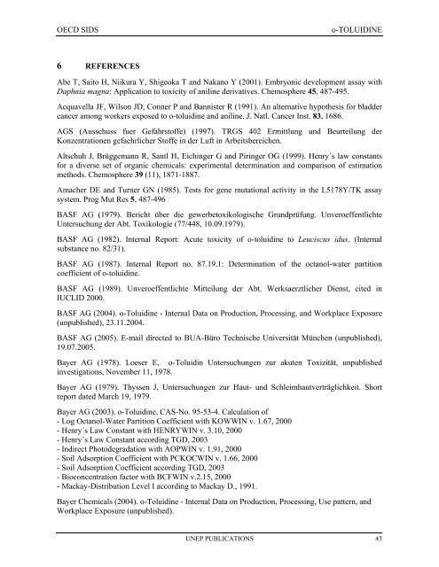 o-TOLUIDINE CAS N°: 95-53-4 - UNEP Chemicals