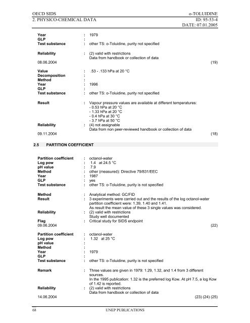 o-TOLUIDINE CAS N°: 95-53-4 - UNEP Chemicals