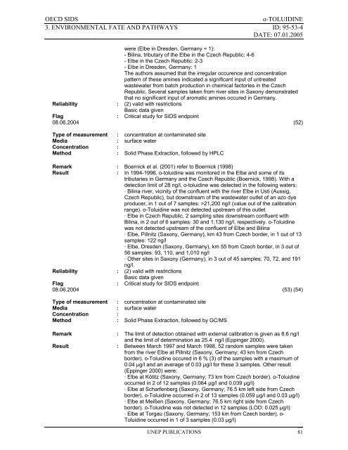 o-TOLUIDINE CAS N°: 95-53-4 - UNEP Chemicals