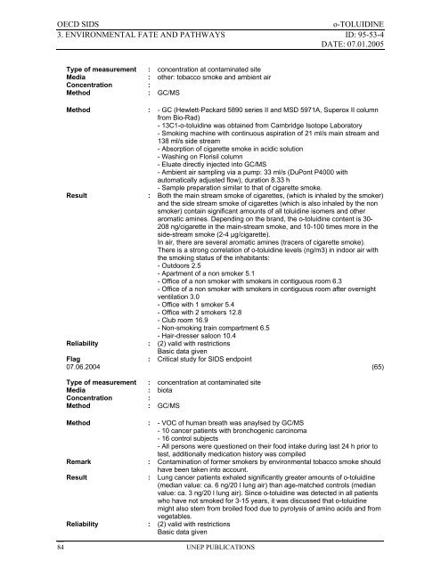 o-TOLUIDINE CAS N°: 95-53-4 - UNEP Chemicals