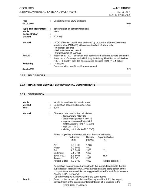 o-TOLUIDINE CAS N°: 95-53-4 - UNEP Chemicals