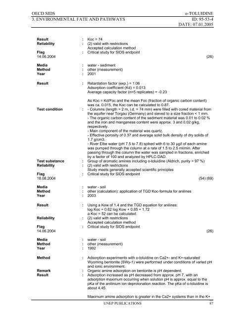 o-TOLUIDINE CAS N°: 95-53-4 - UNEP Chemicals