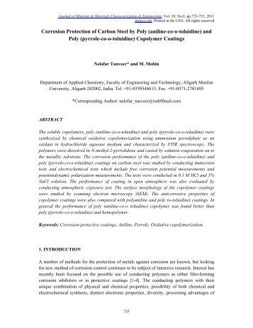 Corrosion Protection of Carbon Steel by Poly (aniline-co-o-toluidine ...