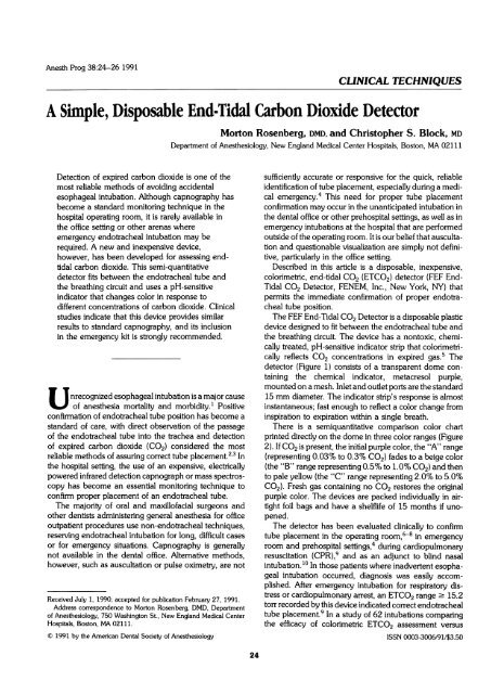 A Simple, Disposable End Tidal Carbon Dioxide Detector