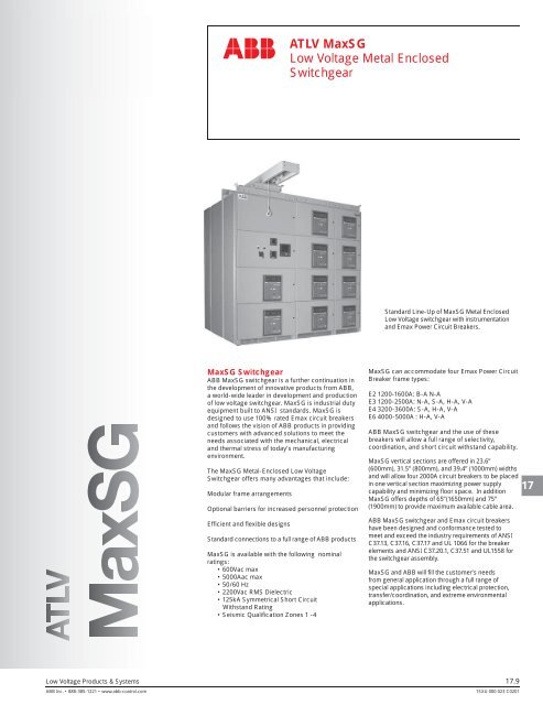 ATLV MaxSG Low Voltage Metal Enclosed Switchgear - ABB Control