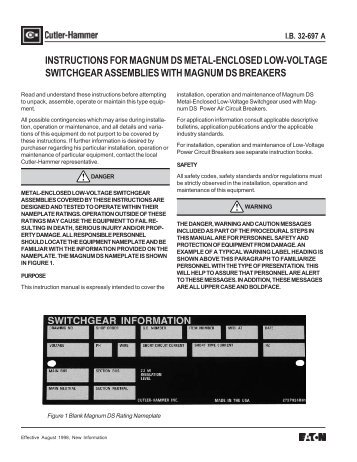 instructions for magnum ds metal-enclosed low - Eaton Canada