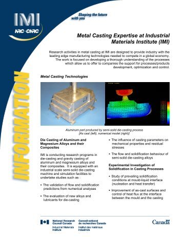 Metal Casting Expertise at IMI - National Research Council Canada