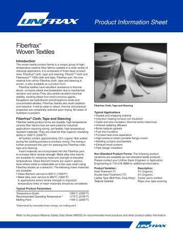 Product Information Sheet - Fiberfrax Refractory Ceramic Fiber