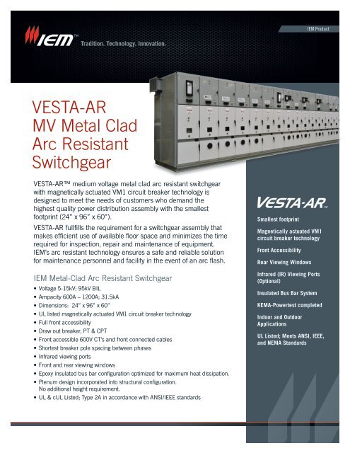 VESTA-AR MV Metal Clad Arc Resistant Switchgear - IEM