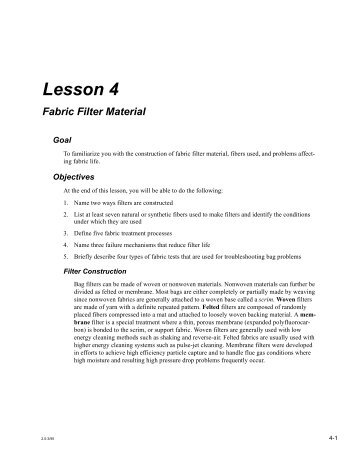 Lesson 4 Fabric Filter Material - Neundorfer, Inc.