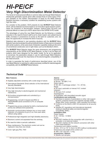 HI-PE/CF Very High Discrimination Metal Detector - CEIA S.p.A.
