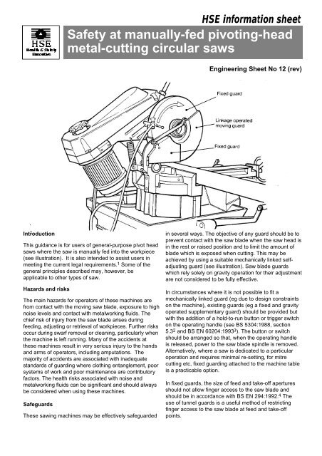 Safety at manually-fed pivoting-head metal-cutting circular saws - HSE
