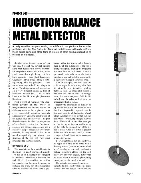 INDUCTION BALANCE METAL DETECTOR - Geotech