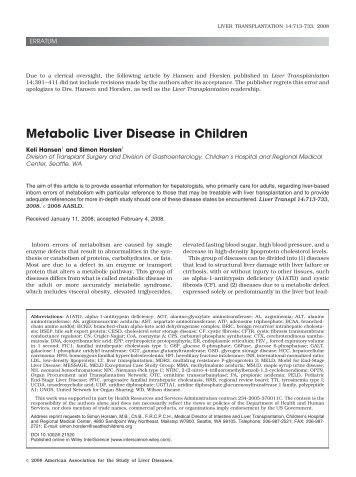 Metabolic liver disease in children - AASLD - American Association ...