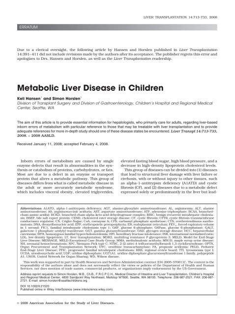 Metabolic Liver Disease In Children sld American Association Metabolic Liver Disease In Children sld American Association