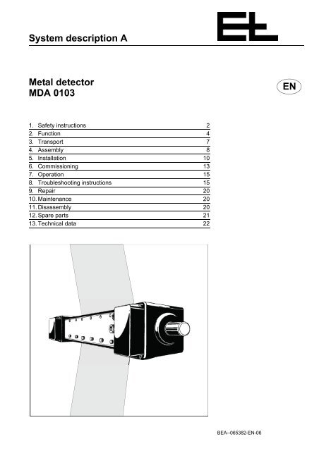 System description A EN Metal detector MDA 0103 - Erhardt-Leimer ...