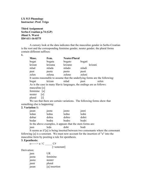 LX 513 Phonology - Jilani S. Warsi