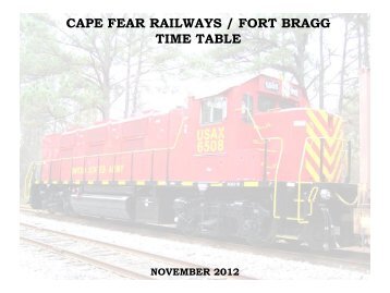 Cape Fear Railways Timetable - Fort Bragg