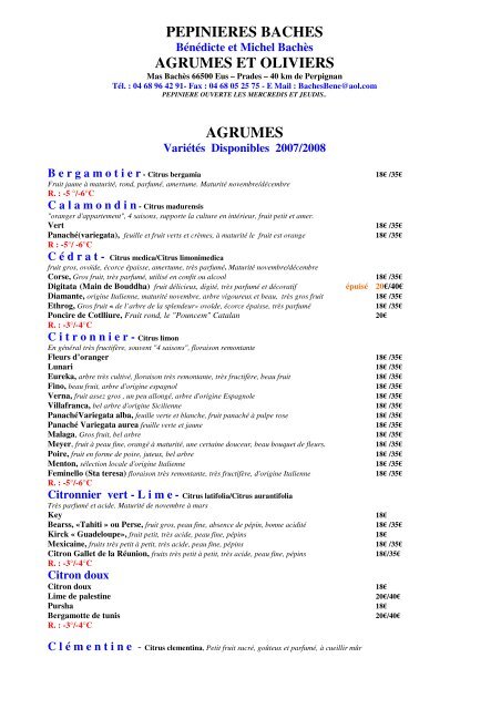 PEPINIERES BACHES AGRUMES ET OLIVIERS AGRUMES