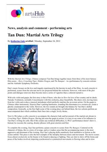 Tan Dun: Martial Arts Trilogy - Adelaide Symphony Orchestra