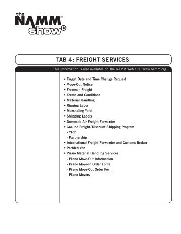 TAB 4: FREIGHT SERVICES - NAMM