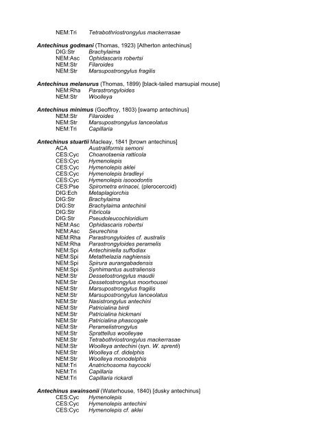 helminth parasites in mammals