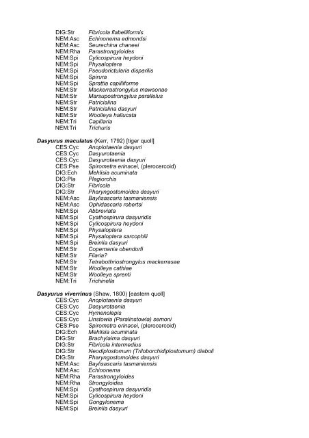 helminth parasites in mammals