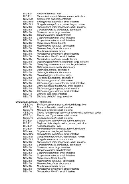 helminth parasites in mammals