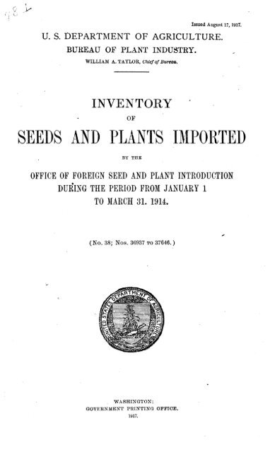 Inventory Of Seeds And Plants Imported