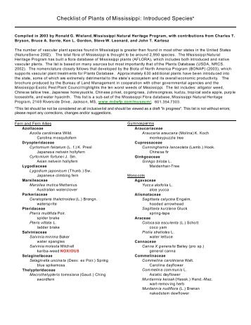 Checklist of Plants of Mississippi: Introduced Species*