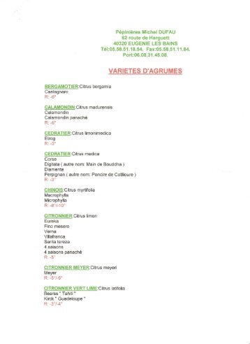 VARIETES D'AGRUMES