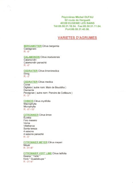 VARIETES D'AGRUMES