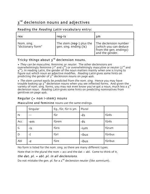 Latin Adjective Endings Chart