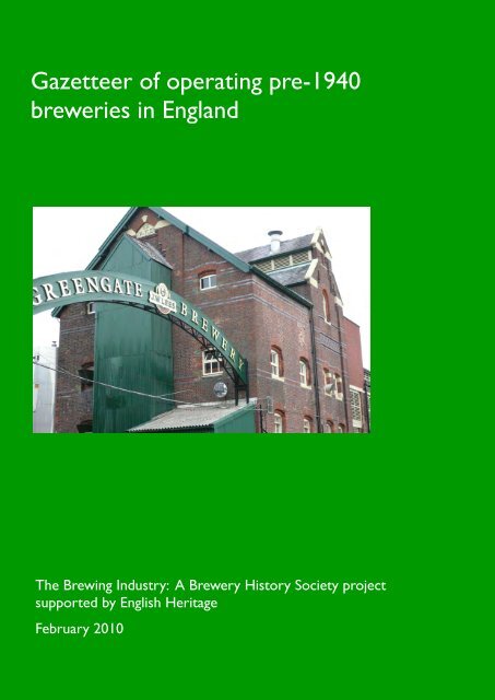Gazetteer of operating pre-1940 breweries in ... - English Heritage