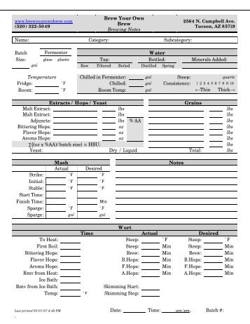 Download our Beer Brewing Notes Chart here in - Brew Your Own ...