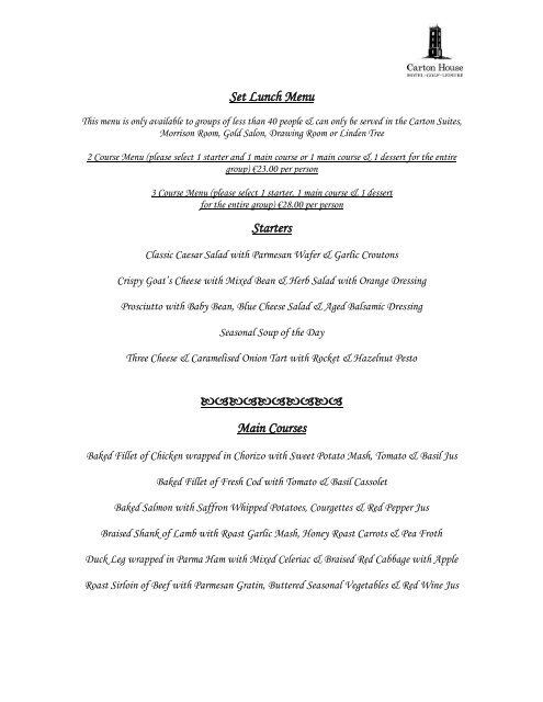 Conference Set Lunch Menu - Carton House