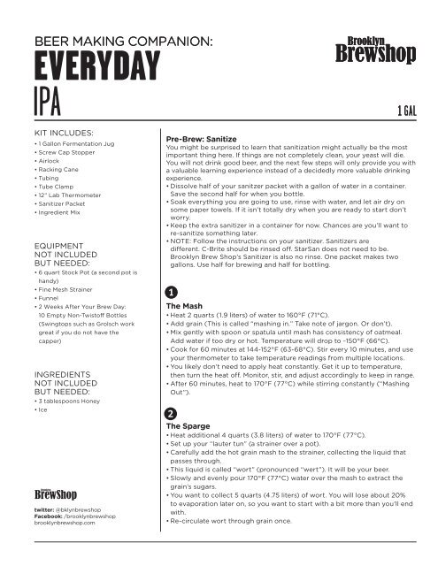 Everyday IPA Instructions - Brooklyn Brew Shop