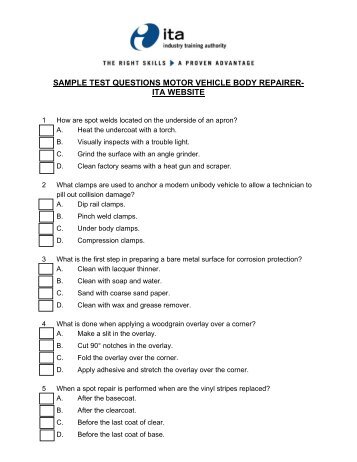 SAMPLE TEST QUESTIONS MOTOR VEHICLE BODY REPAIRER ...