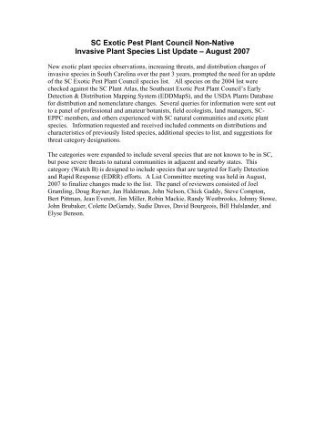 SC Exotic Pest Plant Council Non-Native Invasive Plant Species List ...