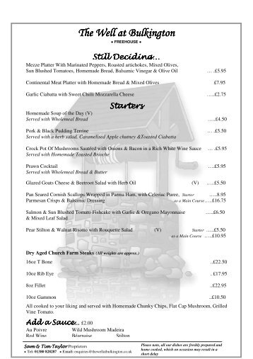 to view our Main Menu - The Well at Bulkington