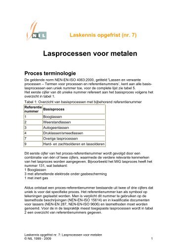 Lasprocessen voor metalen - Proces-terminologie - NIL