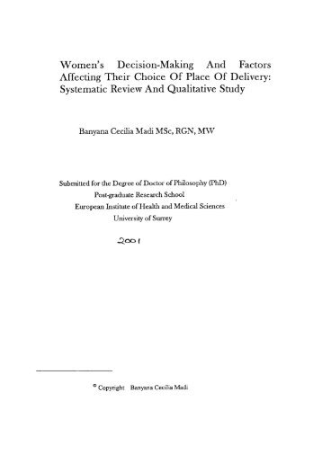 Women's Decision-Making And Factors Affecting Their Choice Of ...
